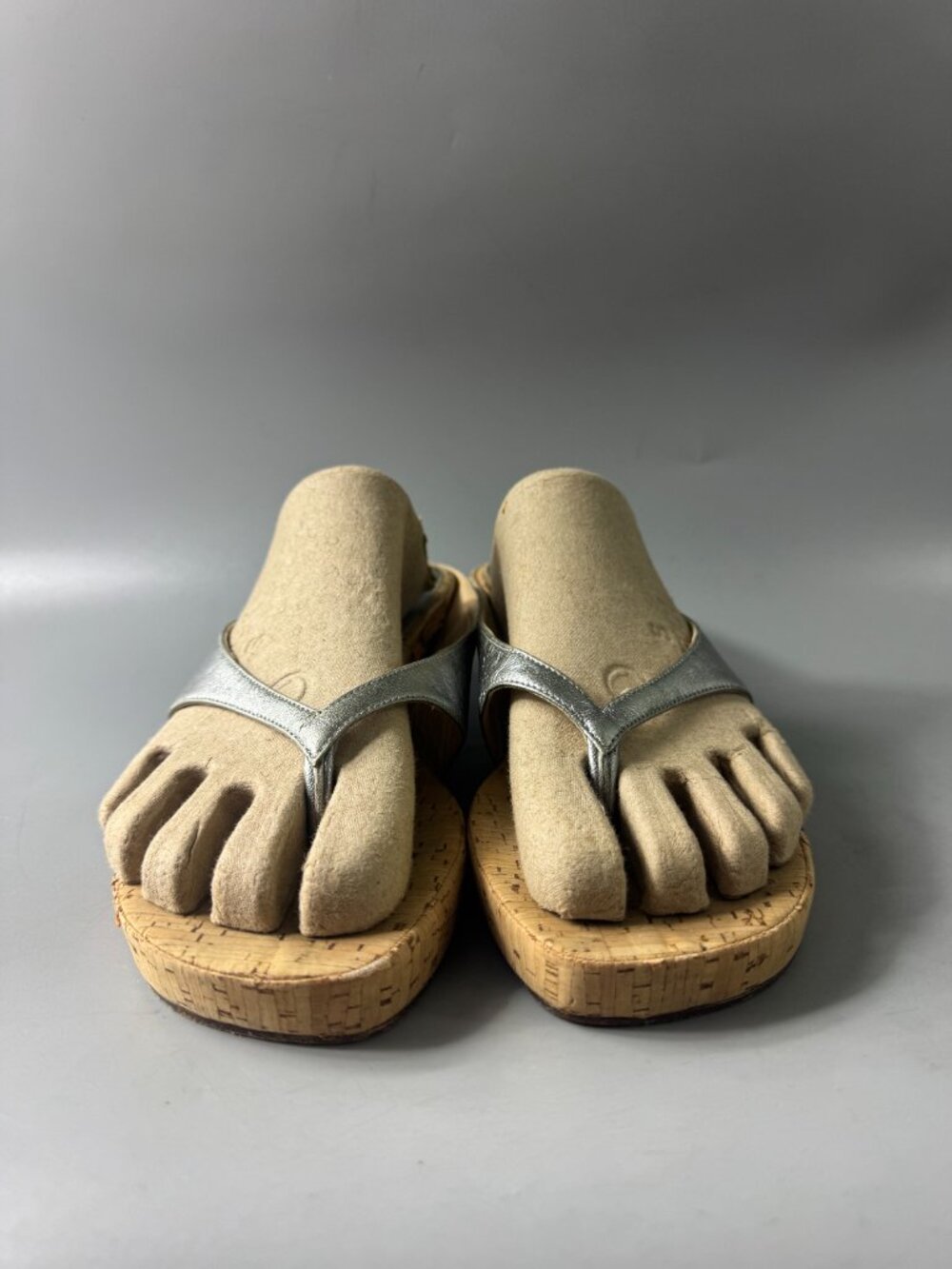 Authentic Christian Louboutin Silver Metallic Leather Cork Wedges, Size 41 - Picture 3 of 14